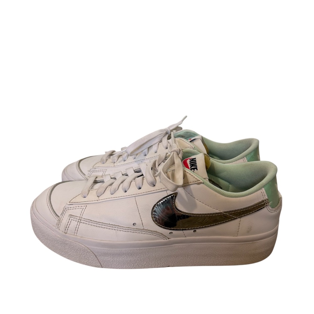 Nike Blazer Low Platform Shoes‎ White Metallic Green Women's Size 9